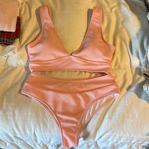 pink Shein high waisted bikini